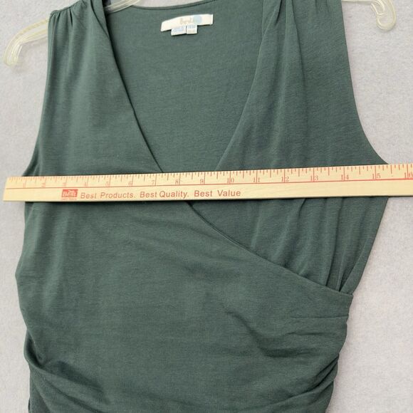 Boden Midi Dress Sz 6P Sleeveless Green Crossover Ruched Bodycon Slim Fit Cotton - Picture 7 of 11
